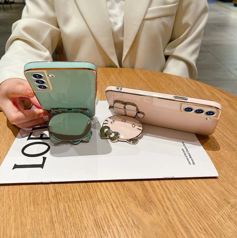 Korean White Heart Makeup Mirror Cute Phone Cases For iPhone 14