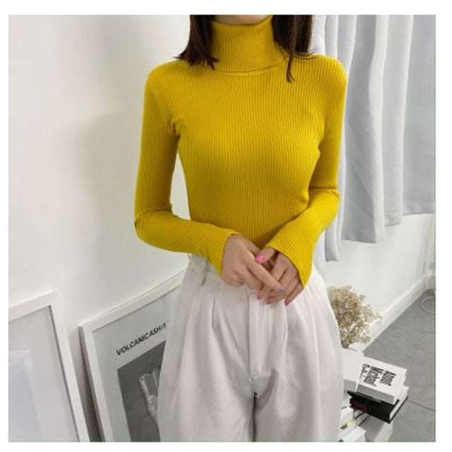 Women's yellow sales cotton turtleneck