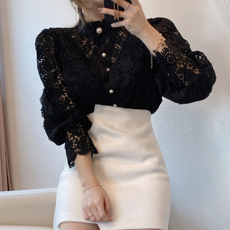 Lily Petal Sleeve Lace Blouse